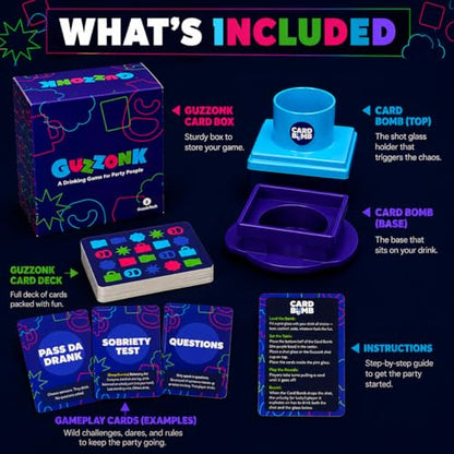 GUZZLETECH Guzzonk Card Game with Card Bomb Device – Suspense Party Challenge Game for Friends, Game Nights, and Social Gatherings