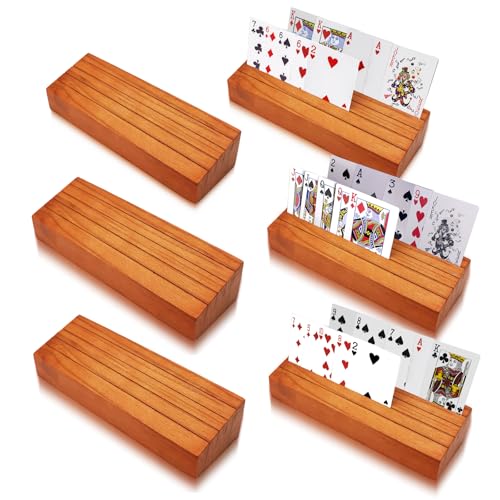 hismocal Playing Card Holders Deck Stand, Play Cards Holder for Kids or Elder People, Hands-Free Wood Holder Racks,Tray for Organizing Cards (6 Pack) - size: 6 Pack