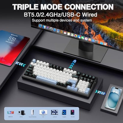AULA F99 Wireless Mechanical Keyboard,Tri-Mode BT5.0/2.4GHz/USB-C Hot Swappable Custom Keyboard,Pre-lubed Linear Switches,RGB Backlit Gaming Keyboards for PC/Tablet/Xbox/PS4/PS5 - color: Blue&White&Black