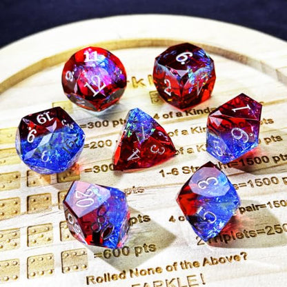 HAOMEJA Colorful Polyhedral Resin Dice Set, Hand-Cut Diamond Facet Optical Dice | Perfect for RPG, Tabletop & Board Games | Halloween, Christmas & Birthday Gift (Blue Red) - color: 4 Blue Red