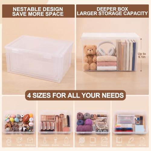 Gerrii 4 Pack Extra Large Board Game Storage Organizer Box, Plastic Storage Container 12.5"/ 11.3"/ 10.1"/ 9" with Latch Lid, Stackable Craft Paper Case for Puzzles, Cards, Chess Pieces, Art Supplies - size: 12.5"/ 11.3"/ 10.1"/ 9"