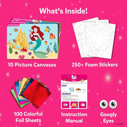Skillmatics Foil Fun Disney Princess, Foil Art & Craft Kit, Gift for Kids | Travel Toy, Mess-Free Sticker Activity, DIY Decor, For Fans of Cinderella, Ariel & Jasmine, Girls & Boys Ages 4, 5, 6, 7, 8