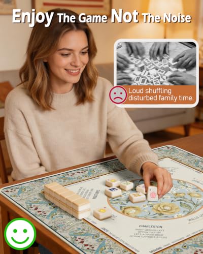 Mahjong Mat Table with Rules Mah Jong Mat Neoprene Travel Chinoiserie Floral Majong Learning Mat Instructions Mahjong Gifts Women Unique Non-Slip Rubber Pad, 31.5" x 31.5", Peacock - color: Peacock, size: 31.5" x 31.5"