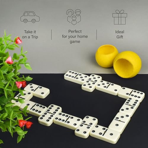 Queensell Dominos Set for Adults, Double 6 Dominoes Set with 28 Tiles in Wooden Case, Classic Dominoes, Family Board Game for Kids & Adults, Travel Game for Family Game Night, Juegos de Mesa - style: Medium