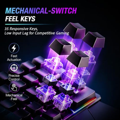 One Hand RGB Gaming Keyboard, Single Hand Keyboard with Wrist Rest, 35 Keys Portable Mini Half Gaming Keypad Mechanical Feeling Ergonomic Game Controller for PC Gamer