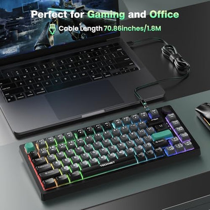 TECKNET 75% Compact Gaming Keyboard, 82-Key RGB Backlit Wired Keyboard with 26-Key Anti-Ghosting, Quiet Responsive Keys, Ergonomic Design, USB Plug & Play Keyboard for PC, Laptop, Gaming & Office