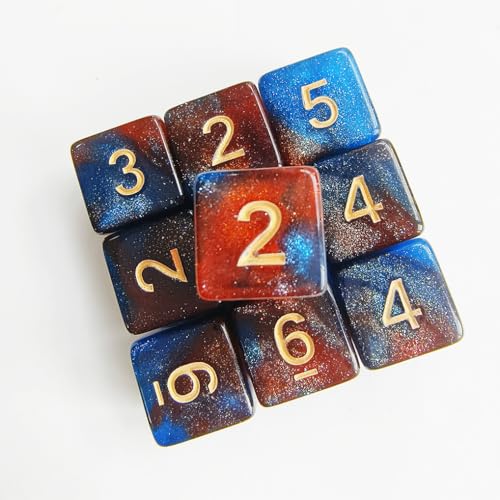 10 Pieces Polyhedral D6 Dice Set, 6 Sided Dice 16mm Square Edge Dice for RPG MTG DND Table Games (Dark Blue Orange) - color: Dark Blue Orange