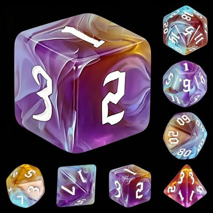 QMAY DND Dice Set -D&D Polyhedral Dice (7pcs) for Dungeons and Dragons (Water Blue and Purple) - color: Water Blue and Purple