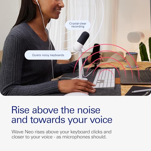 Elgato Wave Neo USB Condenser Microphone, Tap to Mute | High-rise stand design, LED mute indicator, Zero-delay headphone monitoring, Plug and play, Zero-plastic packaging