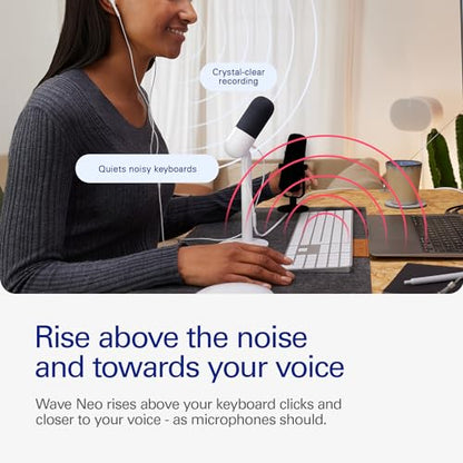 Elgato Wave Neo USB Condenser Microphone, Tap to Mute | High-rise stand design, LED mute indicator, Zero-delay headphone monitoring, Plug and play, Zero-plastic packaging