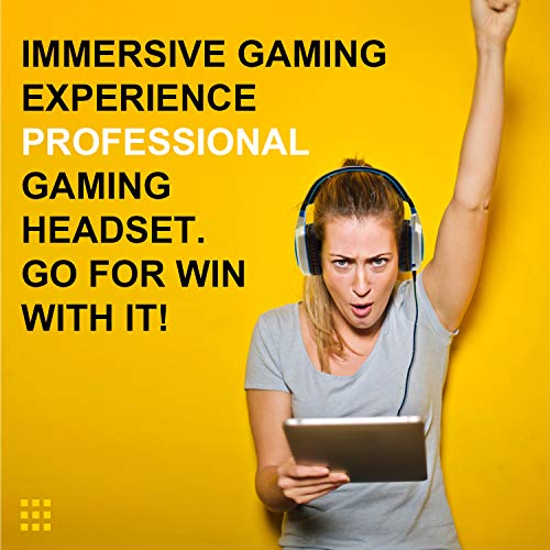 Stereo Gaming Headset for PC, Surround Sound Noise Isolation Wired Over Ear Headphones with Mic, Deep Bass, Soft Memory Earmuffs for Laptop Desktop Computer (White Blue)