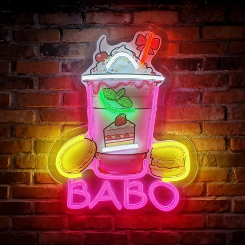 LED Boba Neon Sign Light Up Bubble Tea Signs for Coffee Boba Bar Drink Shop Party Kitchen Bedroom Wall Decor, USB Power & Dimmable - color: Boba