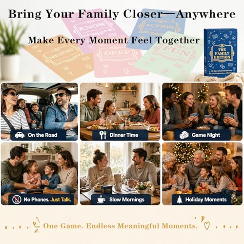 Family Conversation Cards - 55 Questions for Family Bonding, Kids & Adults | Fun Conversation Starters, Meaningful Family Game for Dinner Table, Road Trips & Quality Time - color: Family Edition
