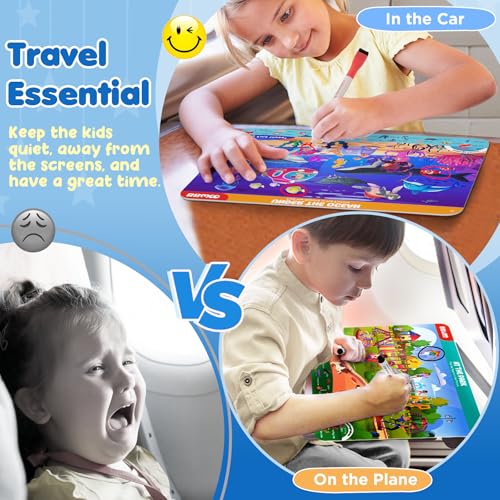 BBWOO Search and Find Activity Book, Reusable Travel Game Toys for Kids 3-8 | Car Airplane Road Trip Activities for Kids Games, Preschool Learning Activities, Educational Seek Game,Gifts for Boys Girls - color: Blue