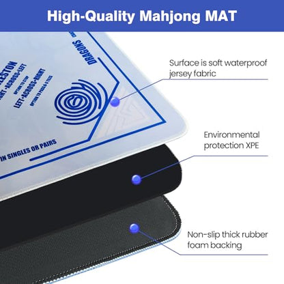 Mahjong Mat, 33"x33" American Mahjong Table Mat Set with Rules (Light Blue) | Noise Reduction Non-Slip Mah jongg Mat for Table (Carrying Bag & 3 Dice) for Mahjong Tile Games, Cards, Poker, Dominoes/Board - color: Light Blue