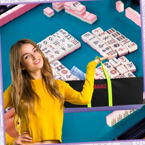 Mahjong Bag for Tiles and Racks Empty American Mahjong Tiles Carrying Tote 31.5 x 12 x 4 Inch Canvas Tile Game Accessory Gift for Pusher Rack Mat Carrying, Case Only (Yellow and Black) - color: Yellow and Black