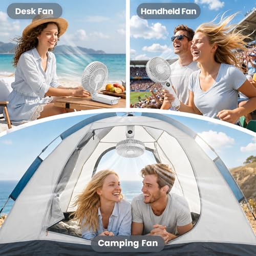 Portable Handheld Fan, 10000mAh Rechargeable 6-Inch Personal Fan for Travel | Ultra Quiet Foldable Desk Fan, 5-Speed Battery Operated Fan with Up to 40H Runtime and Digital Display for Travel and Makeup - color: White