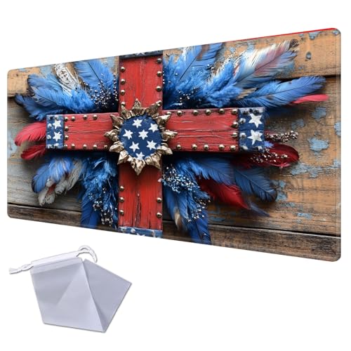 Patriotic Cross TCG Playmat for TCG Playmat - USA 250th Anniversary Commemorative Edition, 1776-2026 Patriotic Card Game Mat, Anti-Slip Desk Pad Large Gaming Playmat Compatible with MTG - color: Patriotic Cross, size: 24" x 14" Regular