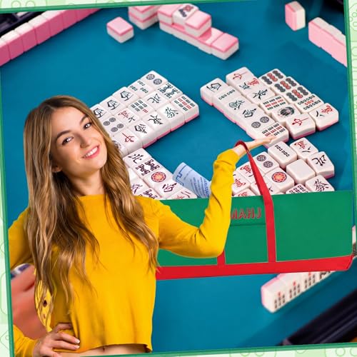 Mahjong Bag for Tiles and Racks Empty American Mahjong Tiles Carrying Tote 31.5 x 12 x 4 Inch Canvas Tile Game Accessory Gift for Pusher Rack Mat Carrying, Case Only(Red and Green) - color: Red and Green