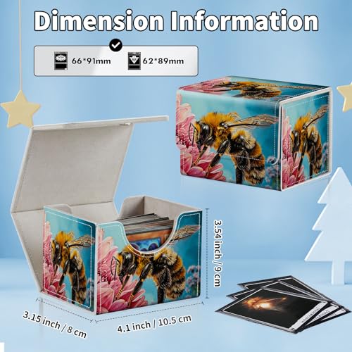 for MTG Commander Deck Box,Card Deck Box for Trading Yugioh MTG,Fits 100 Double Sleeved Cards,PU Leather Strong Magnet Case for Magic Commander TCG CCG,Cute Bee Flower - color: Cute Bee Flower