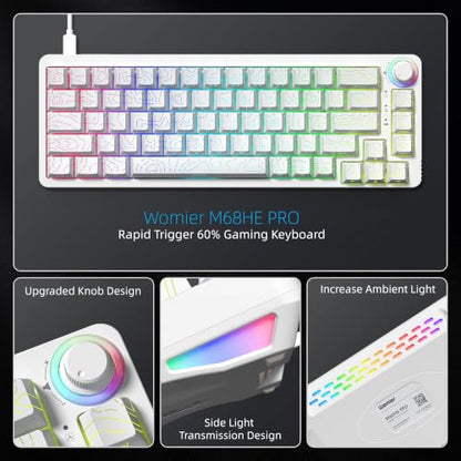Womier M68HE PRO 60% Percent Keyboard Rapid Trigger Gaming Keyboard RGB | Hall Effect Topographic Keyboard,Wired Custom 8000 Hz Mechanical Keyboard with Magnetic Switch,PBT Keycap for Mac/Win,White - color: M68HE PRO-White