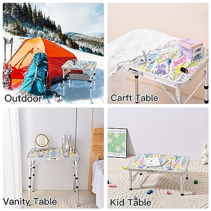 Yriuat Folding Camping Table 2ft Portable Pinic Table Adjustable Height Small Card Table Aluminum Foldable Lightweight with Carry Handle for Outdoor Indoor Hiking Camp BBQ Beach (Blooming Floral) | Lightweight Aluminum,Foldable Small Card Table with Carry