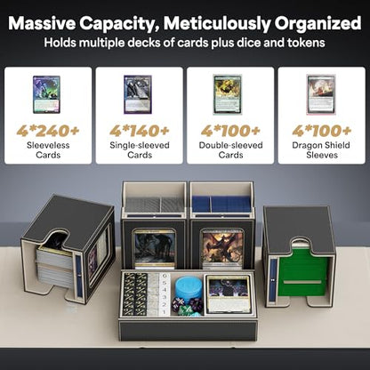 Kabinka Commander Deck Box for MTG with Handle, Multi Deck Case | with Large Dice Tray Fits 400+ Double-Sleeved Cards, 5 IN 1 TCG Card Storage Box, 35PT Card Holders (Black Gold) - color: Black Gold