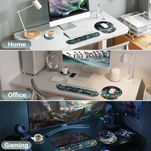 Mouse Pad with Wrist Rest Set, 3-in-1 Wrist Support Mouse Pad Set, Floral | Gaming MousePad with Anti-Skid Base,Ergonomic Mouse Pad,Memory Foam Keyboard Gel Wrists Rest - color: Flowers & Plants