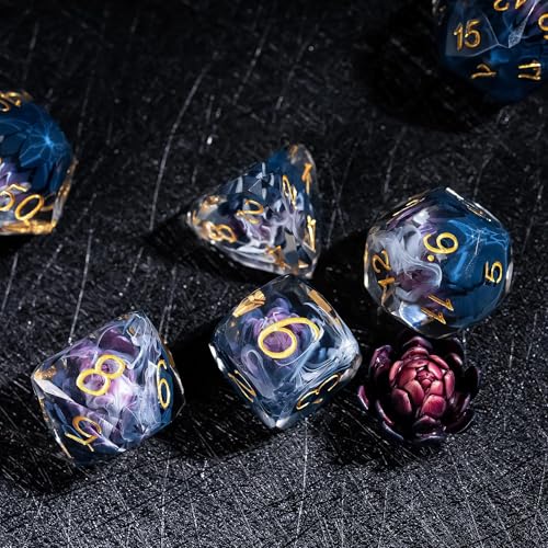 7PCS DND Dice Set,Transparent Sharp Edge Dice Set D&D RPG Polyhedral Die,for Dungeons and Dragons TTRPG Games Roleplaying Games,with Gift Box(Purple Blue Lotus) - color: Lotus Purple Black