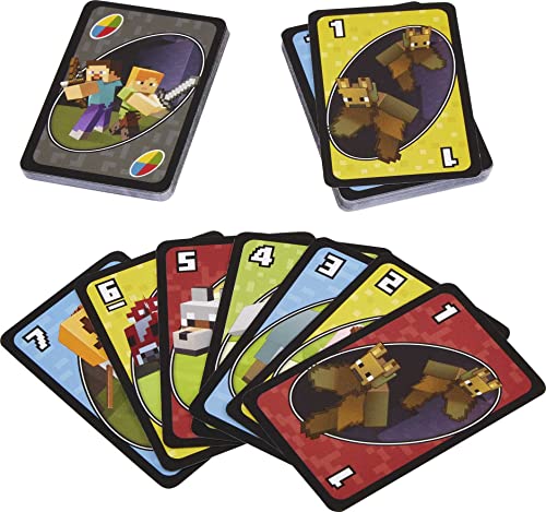Mattel Games UNO Card Game, Gifts for Kids and Family Night, Themed to Minecraft Video Game, Travel Games, Storage Tin Box (Amazon Exclusive) - style: UNO Minecraft