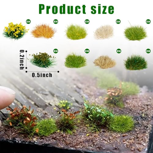 Warmtree 126 Pcs Static Grass Bushy Tufts Lowland Shrubs Tuft Terrain Model Kit for Train Landscape Railroad Scenery Sand Military Layout Model Miniature Bases and Dioramas - color: Green,dry Yellow