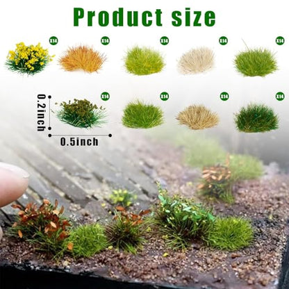 Warmtree 126 Pcs Static Grass Bushy Tufts Lowland Shrubs Tuft Terrain Model Kit for Train Landscape Railroad Scenery Sand Military Layout Model Miniature Bases and Dioramas - color: Green,dry Yellow