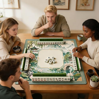 Non-Slip Rubber Mahjong Mats for Table31.5''x31.5'',3mm Noise-Dampening Pad,Chinoiserie Mahjong Mat with Rules for Poker,Board Games,Dominoes,Cards and Tile Games - style: Light green