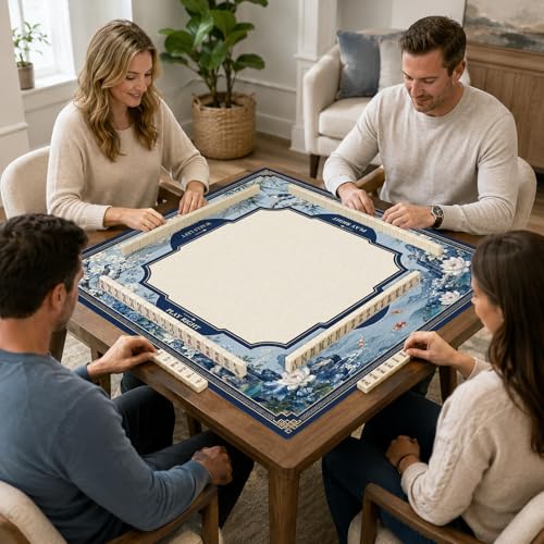 Blue Floral Mahjong Mat,Non Slip American Mah Jongg Table Mat | 32in soft neoprene mah jongg mat reduces tile noise protects tabletops & packs easily for game nights or a thoughtful gift - color: 017