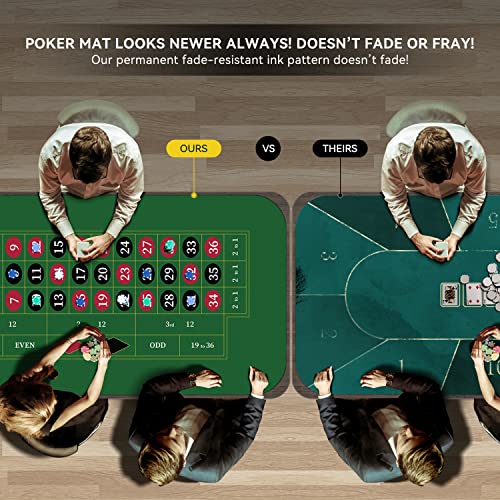YUZPKRSI 70" x 35" Roulette Casino Mat, Roll-up Poker Mat for Table with Carrying Bag, Professional Poker Table Mat Layout, Non-Slip Rubber Poker Table Top Cover for Parties, Poker Game Night - color: Dark Green-roulette