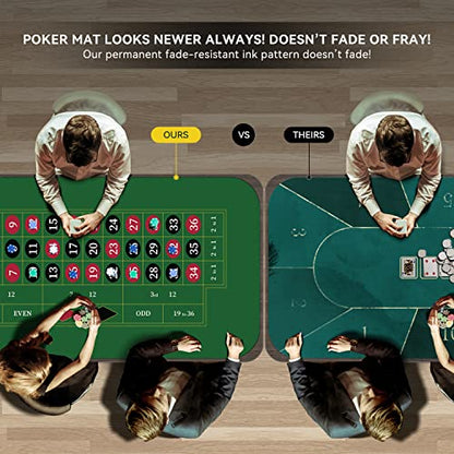 YUZPKRSI 70" x 35" Roulette Casino Mat, Roll-up Poker Mat for Table with Carrying Bag, Professional Poker Table Mat Layout, Non-Slip Rubber Poker Table Top Cover for Parties, Poker Game Night - color: Dark Green-roulette