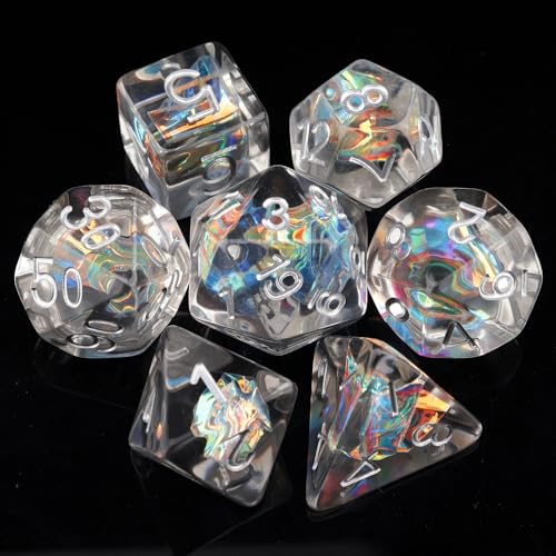 Haxtec DND Dice Set, 7 Pcs Iridescent Resin Polyhedral RPG Dice | Black Clear Role Playing Games Dice with Velvet Pouch, Compatible with Dungeons and Dragons, Gifts for D&D Lovers - color: Black White