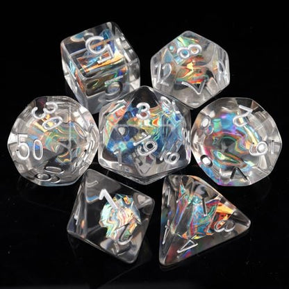 Haxtec DND Dice Set, 7 Pcs Iridescent Resin Polyhedral RPG Dice | Black Clear Role Playing Games Dice with Velvet Pouch, Compatible with Dungeons and Dragons, Gifts for D&D Lovers - color: Black White