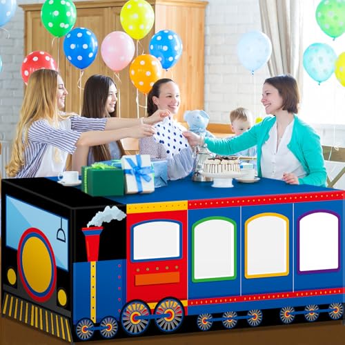 6 Ft Train Tablecloths Birthday Party Decorations Railroad Table Cover Washable Fabric Polyester Supplies Vehicles Rectangle Table Covers Protector for Transportation Birthday Party Decorations - style: Train