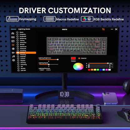 COSTOM WK75 75% Wireless Gaming Mechanical Keyboard,BT5.0/2.4GHz/USB-C, Hot Swappable Pre-lubed Custom Linear Switches,Gasket Structure,RGB Backlit Keyboard for PC/Laptop/Xbox/PS4/PS5 (Topographic) - color: Topographic