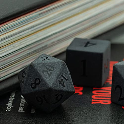 UDIXI Frosted Obsidian Gemstone Dice Set Stone DND Dice for Tabletop Games | Natural Stone, Premium Gift Box, DM Gift, for Dungeons and Dragons Role Playing Games - color: Frosted Obsidian