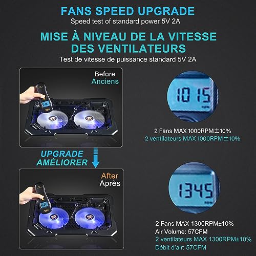 TopMate C302 Laptop Cooling Pad Ultra Slim Notebook Cooler, Laptop Fan Cooling Stand with 2 Quiet Big Fans Blue LED Light, Chill Mat with Built-in USB Cable Plug and Play, for 10-15.6 Inch Laptops