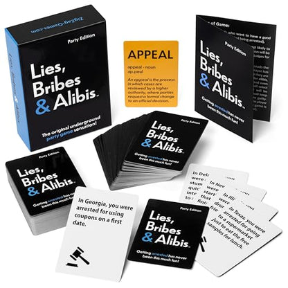 Lies, Bribes & Alibis - A Fun Adult Party Card Game for Date Nights, College Bashes, Friendly Gatherings and Game Nights - Free Bonus Included (Amazon Exclusive)