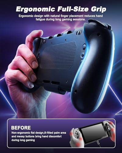 Puiseno Wireless Controllers for Switch, Compatible with Nintendo Switch/Switch OLED, One-Piece Handheld Controller Replacement for Switch Pro Controller with 6-Axis Gyro/Hall Effect Joysticks/8 Lights Color/Turbo/Macro/Dual Vibration/1000mAh Battery/4 Ga