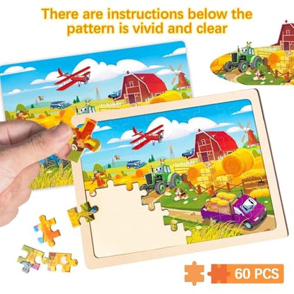 Wooden Puzzles for Toddlers 3-5,6 in 1 Jigsaw Wooden Solar System Puzzles for Ages 4-6,Preschool Educational Brain Toys Gifts for Boys and Girls 2 4 3 5 Year Old（Vehicle） - style: Vehicle