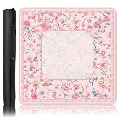 Britimes Mahjong Mat with Black Carrying Bag,31.5"x31.5", Floral Pink | Non-Slip Noise Reduction Gaming Mat Rubber Multi Purpose Game Table Cover for Mahjong Card Dominoes Board Tile Games - color: Pink Flowers