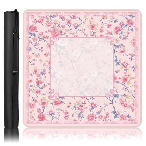 Britimes Mahjong Mat with Black Carrying Bag,31.5"x31.5", Floral Pink | Non-Slip Noise Reduction Gaming Mat Rubber Multi Purpose Game Table Cover for Mahjong Card Dominoes Board Tile Games - color: Pink Flowers