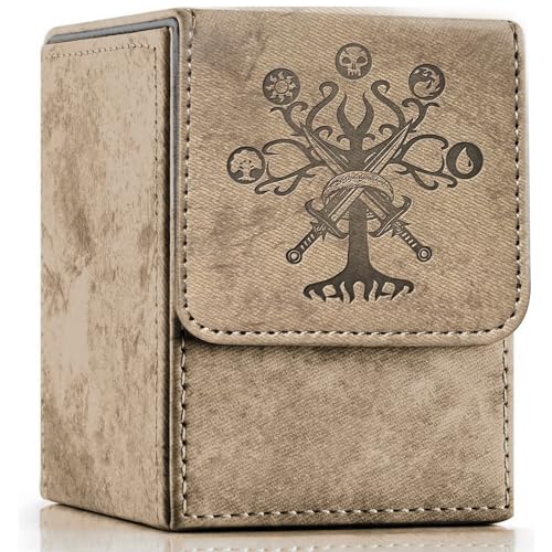 PROMAXIBINDER MTG Card Deck Box, Commander Deck Box Fits 100+ Single Sleeved Cards, Storage for TCG/MTG Crads, PU Leather Strong Magenet (Mud, Tree) - color: A-Mud Tree, size: 100+