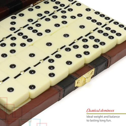 ERLLE - Premium Double 6 Dominoes Set, Classic Domino Game with Leather Case, Domino Set for Adults & Kids, Durable, Travel-Friendly, and Easy to Read Tiles