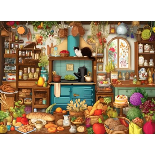 300 Large Piece Puzzle for Adult,Cute Cat Kitchen Jigsaw Puzzle for Seniors | Magic Theme Puzzle,Interlock Perfectly Letter on Back No Dust,Challenging Activity Game Puzzle Gift for Family (20.5 x 15 in) - style: KitchenKitten